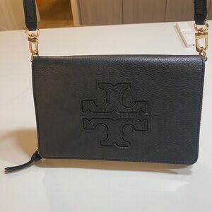 Tory Burch black leather crossbody wristlet/purse